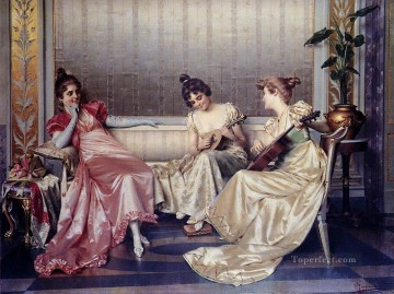 Figuras elegantes en un interior dama Vittorio Reggianini Pinturas al óleo